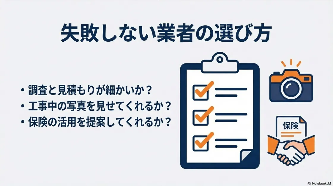 見積もりの細かさや写真の有無、保険の提案など業者選びのチェックポイント
