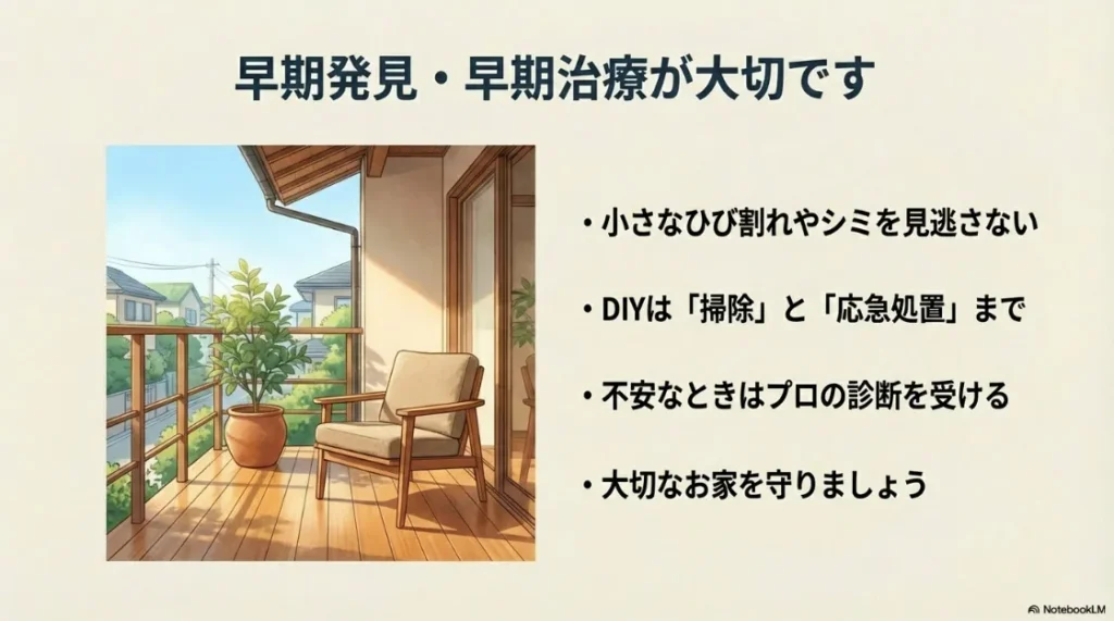 ベランダメンテナンスの重要性を伝えるまとめのイメージ画像