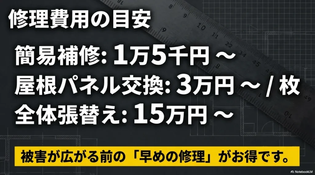 簡易補修1.5万円から、パネル交換、全体張替え15万円以上など、カーポート修理の費用相場まとめ