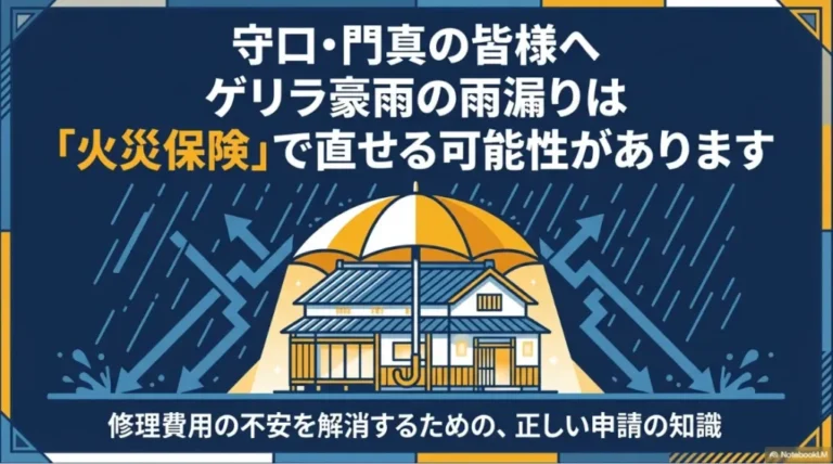 守口・門真のゲリラ豪雨で雨漏りに火災保険を適用する条件