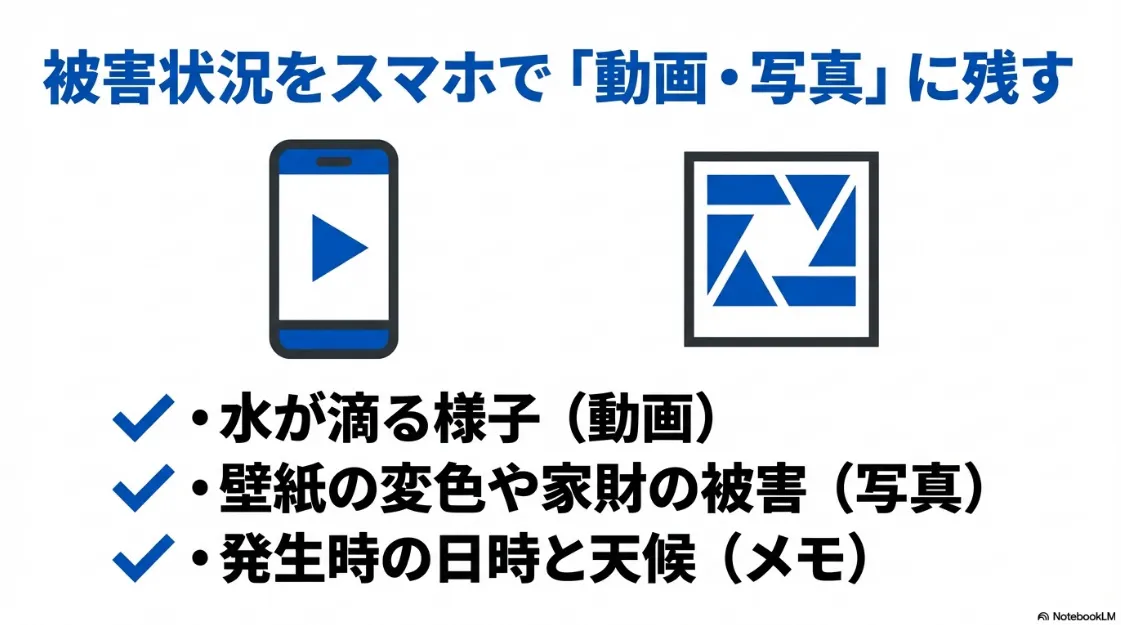 雨漏りの状況をスマホで動画や写真、メモに残すためのチェックリスト