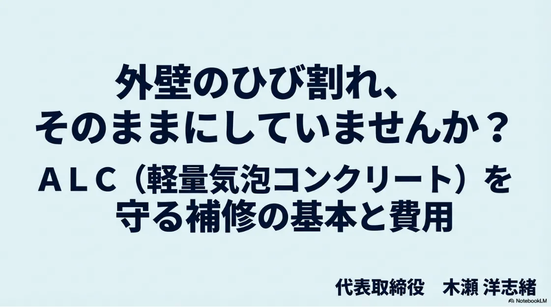 ALC外壁補修の基礎知識と費用相場について、Live Shine代表の木瀬が解説するガイドの表紙