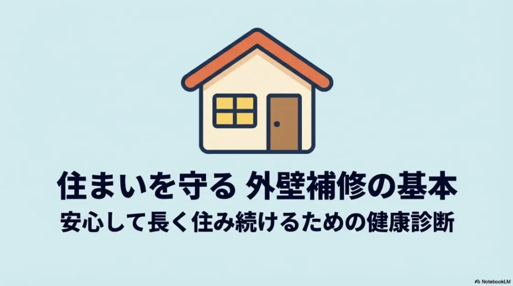 住まいを守る外壁補修の基本。安心して長く住み続けるための健康診断のタイトルスライド。