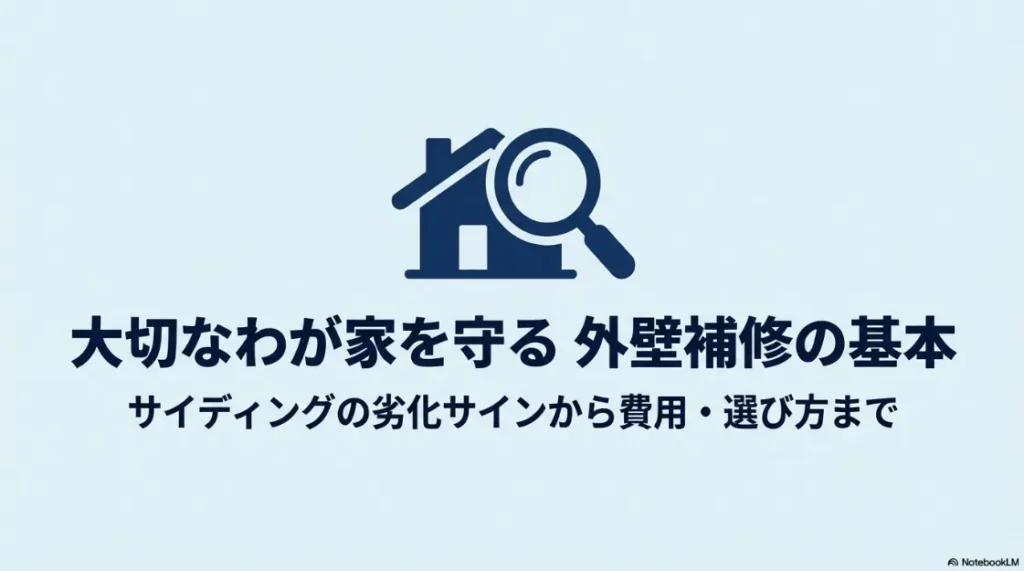 外壁補修サイディングの記事のポイント(劣化症状、費用相場、工事プラン、助成金)のまとめスライド
