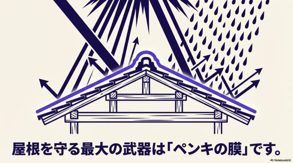 屋根を保護する上で最も重要なのはペンキの膜であることを強調するイメージ画像