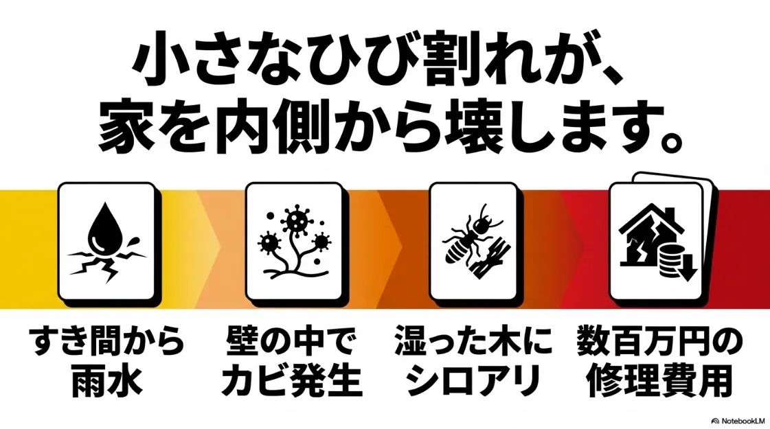 シーリングのひび割れが招く被害:雨漏り・シロアリ・高額な修理費
