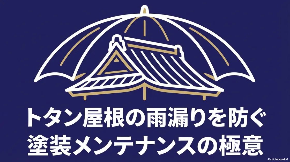 トタン屋根の雨漏りを防ぐための塗装メンテナンスの重要性を伝えるタイトルスライド