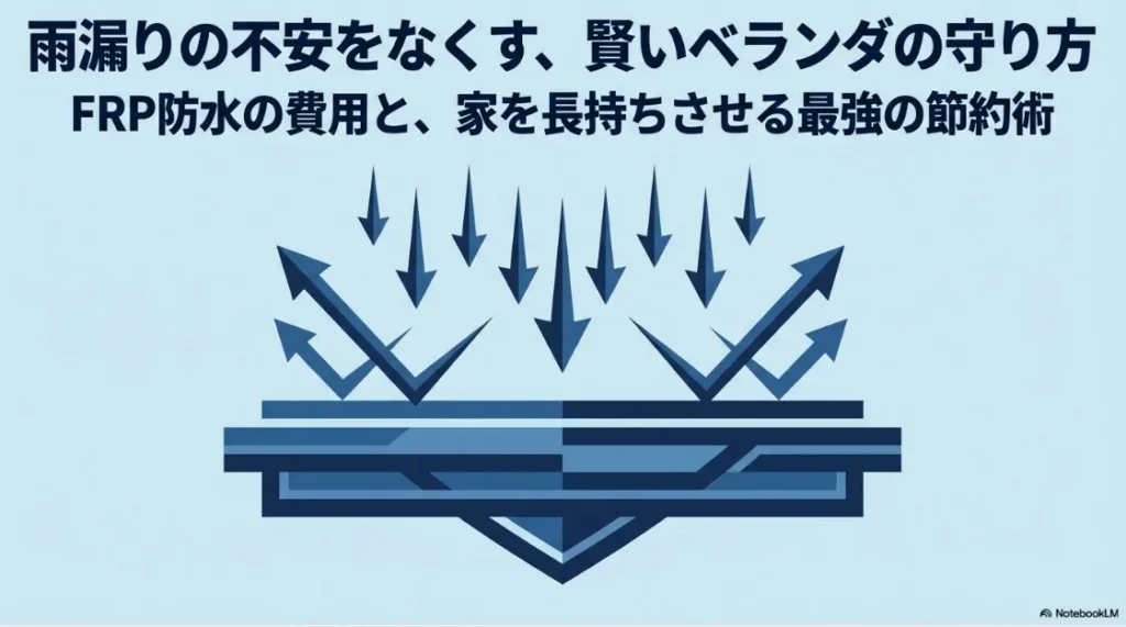 FRP防水の費用と家を長持ちさせる節約術について解説するガイドの表紙画像。