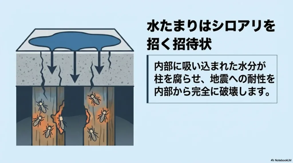 ウレタン防水通気緩衝工法の断面図。通気緩衝シートと脱気筒によって下地の湿気を逃がし、膨れを防ぐ仕組み。