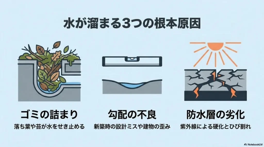 ベランダの水たまりが引き起こすリスク。湿った木材がシロアリを呼び寄せ、耐震性能を低下させるメカニズムの解説