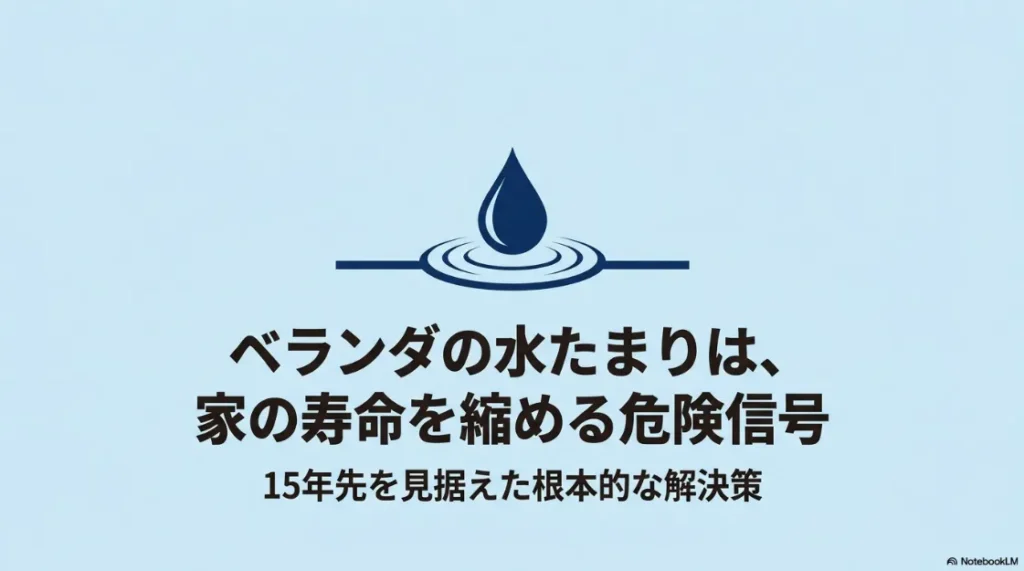 ベランダの防水層に水たまりができる原因と15年先を見据えた解決策のタイトル画像。Live Shine代表・木瀬洋志緒が解説。