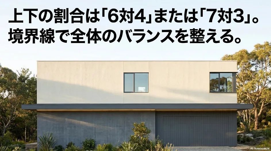 ツートンカラーの上下の割合は6対4または7対3にし境界線で全体のバランスを整える