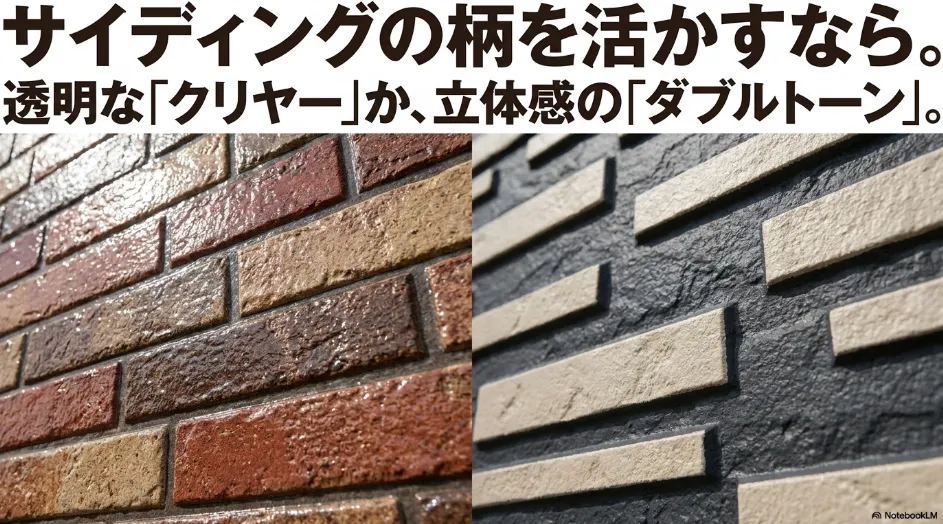 サイディングの柄を活かすなら透明なクリヤー塗装か立体感のあるダブルトーン工法を選ぶ