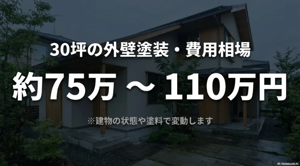 30坪の外壁塗装にかかる費用相場(約75万〜110万円)