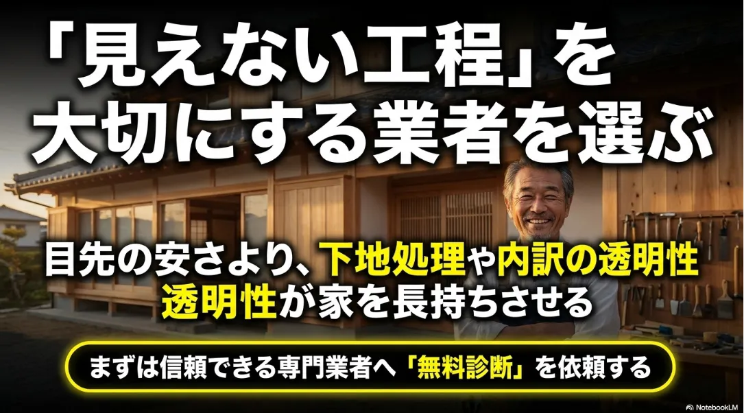 見えない工程を大切にする業者を選び、まずは無料診断を依頼する