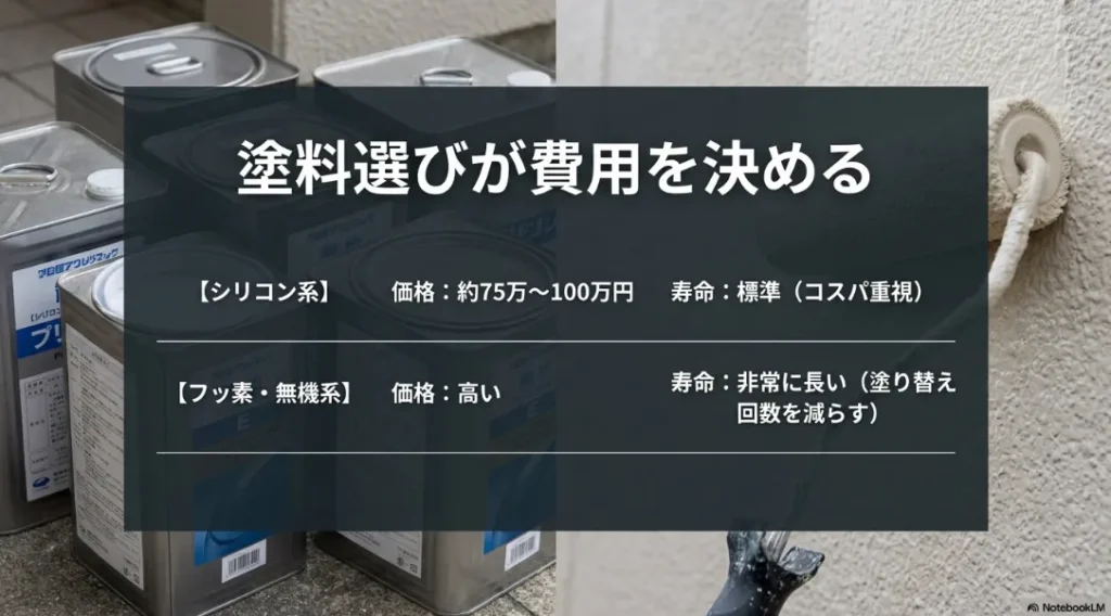 シリコン系・フッ素・無機系など塗料のグレードと耐用年数による費用差
