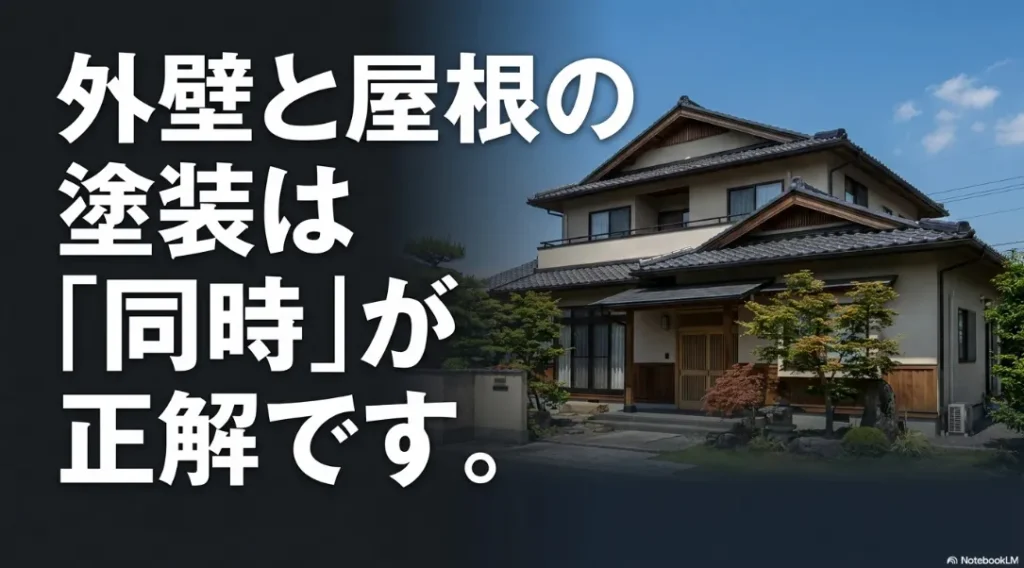 外壁と屋根の塗装は同時施工が正解であるというタイトルスライド