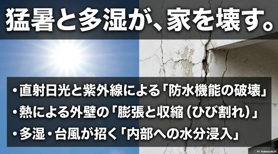 猛暑と多湿が外壁塗装に与える影響と3つの劣化要因