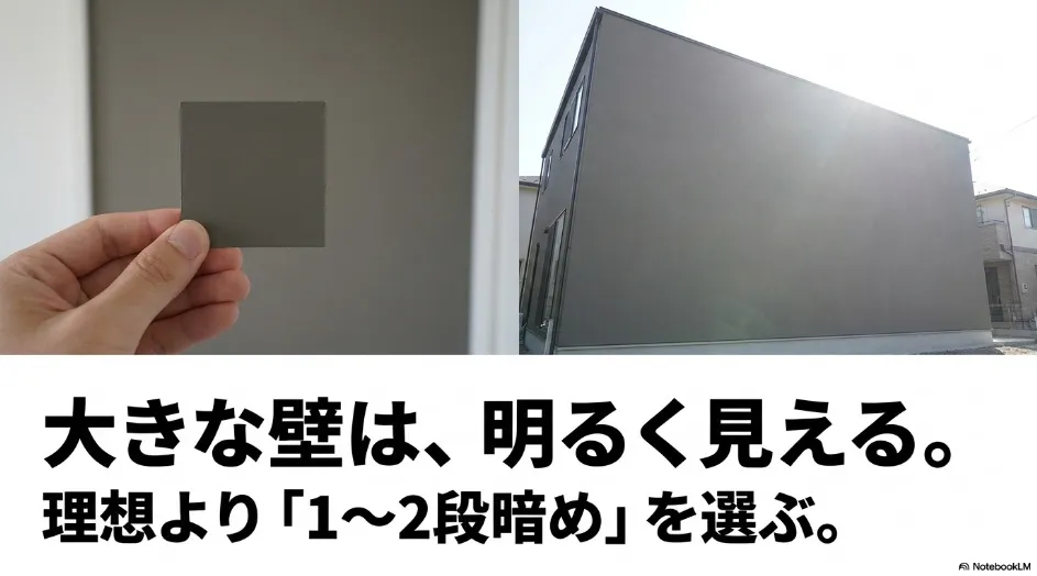 面積効果に注意 大きな壁は明るく見えるため理想より1から2トーン暗めを選ぶ